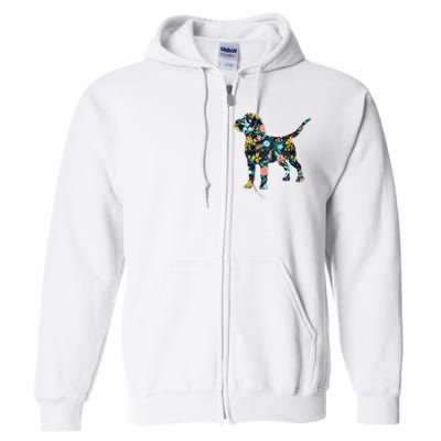 Beagle Floral Dog Silhouette Graphic Full Zip Hoodie