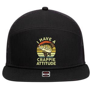 Bass Fish Dad I Have A Crappie Attitude Funny Papa Fishing 7 Panel Mesh Trucker Snapback Hat