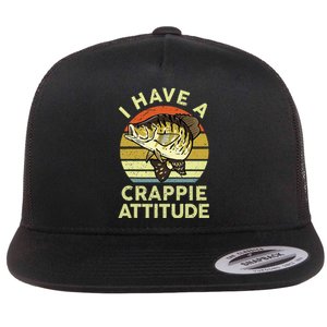 Bass Fish Dad I Have A Crappie Attitude Funny Papa Fishing Flat Bill Trucker Hat