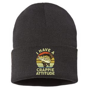 Bass Fish Dad I Have A Crappie Attitude Funny Papa Fishing Sustainable Knit Beanie