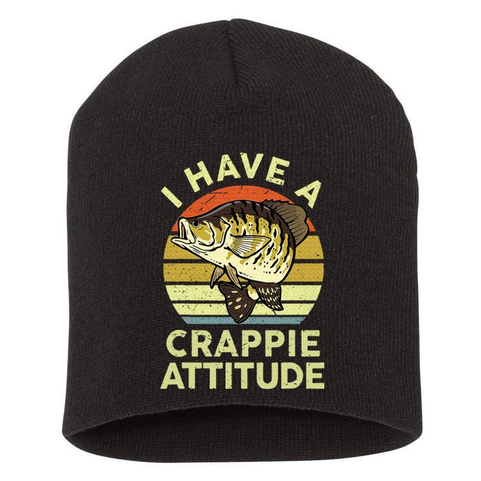 Bass Fish Dad I Have A Crappie Attitude Funny Papa Fishing Short Acrylic Beanie