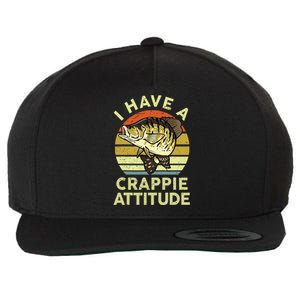 Bass Fish Dad I Have A Crappie Attitude Funny Papa Fishing Wool Snapback Cap