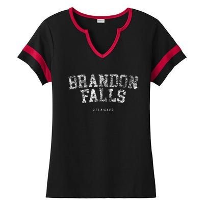 Brandon Falls Delaware Funny Joe Biden Bike Crash Pro Trump Ladies Halftime Notch Neck Tee