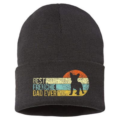 Best Frenchie Dad Ever Frenchie Papa French Bulldog Owner Sustainable Knit Beanie