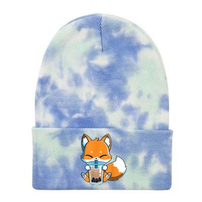 Boba Fox Drinking Cute Kawaii Japanese Foxy Anime Tie Dye 12in Knit Beanie