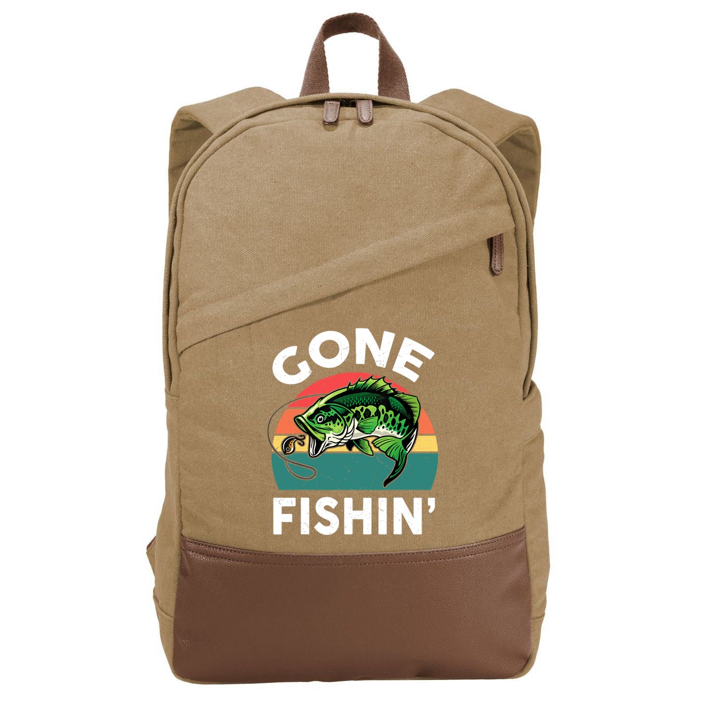 Bass Fish Dad Gone Fishing-Shirt Boy Wo Papa Funny Cotton Canvas Backpack