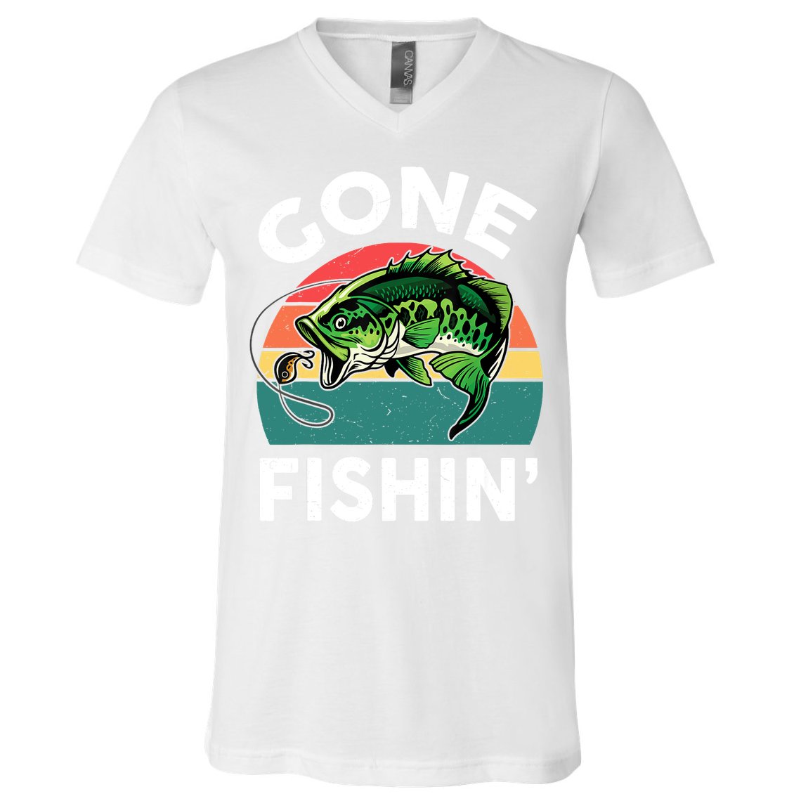 Bass Fish Dad Gone Fishing-Shirt Boy Wo Papa Funny V-Neck T-Shirt