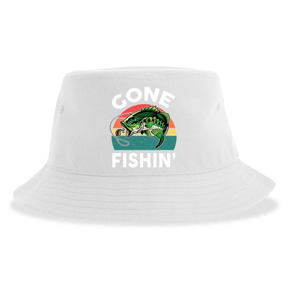 Bass Fish Dad Gone Fishing-Shirt Boy Wo Papa Funny Sustainable Bucket Hat