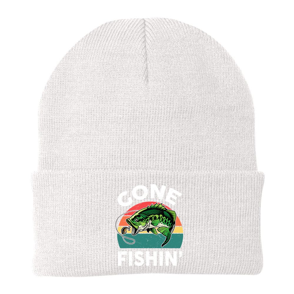 Bass Fish Dad Gone Fishing-Shirt Boy Wo Papa Funny Beanie