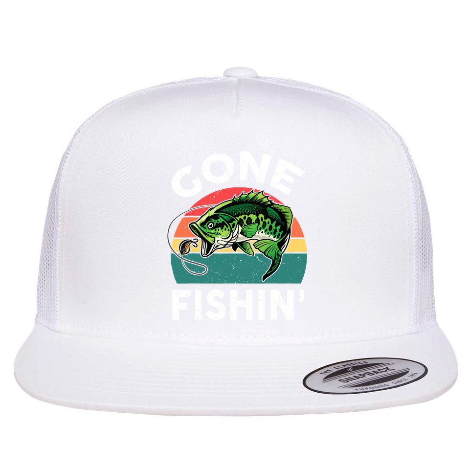 Bass Fish Dad Gone Fishing-Shirt Boy Wo Papa Funny Flat Bill Trucker Hat