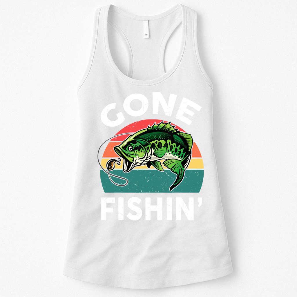 Bass Fish Dad Gone Fishing-Shirt Boy Wo Papa Funny Womens Tank Top