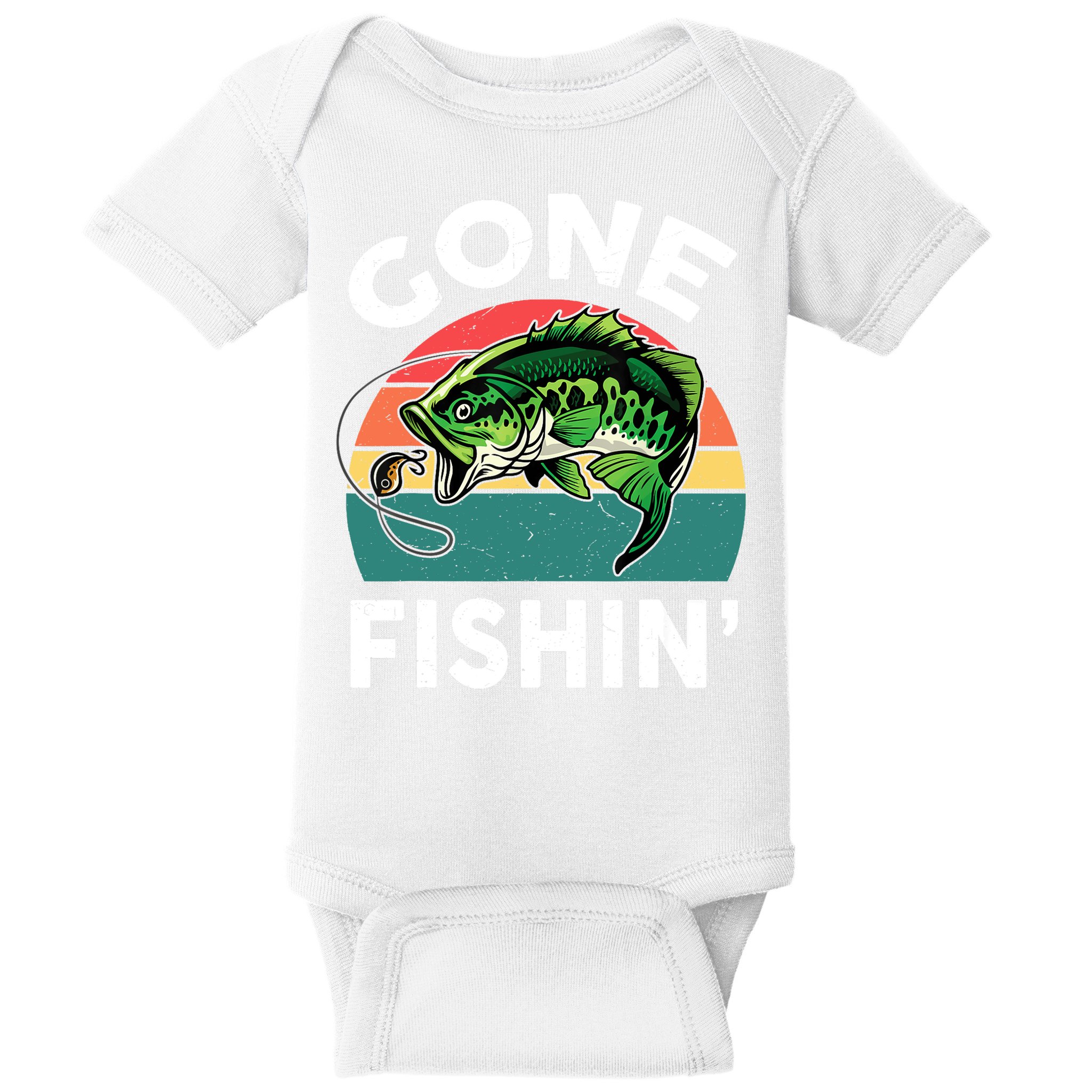 Bass Fish Dad Gone Fishing-Shirt Boy Wo Papa Funny Baby Bodysuit