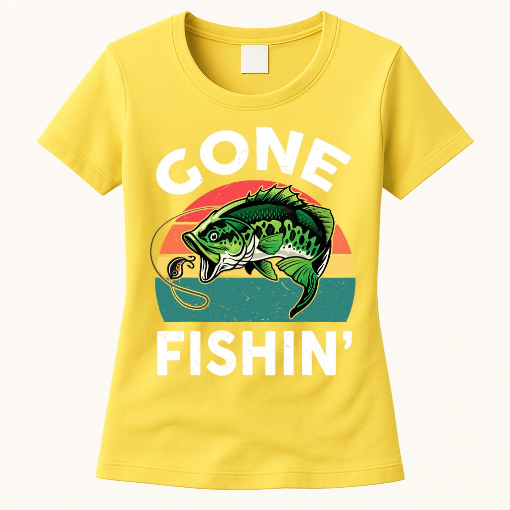Bass Fish Dad Gone Fishing-Shirt Boy Wo Papa Funny Womens T-Shirt