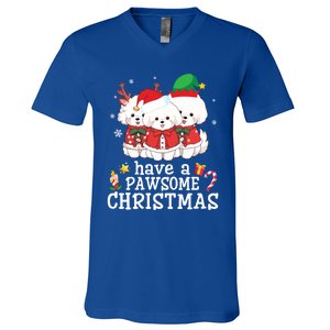 Bichon Frise Dogs Merry Day Mom Dad Have A Pawsome Christmas Cute Gift V-Neck T-Shirt