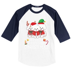 Bichon Frise Dogs Merry Day Mom Dad Have A Pawsome Christmas Cute Gift Baseball Sleeve Shirt