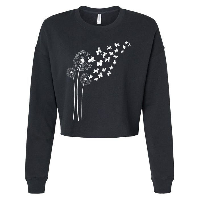 Bichon Frise Dandelion Flower For Dandelions And Dog Lover Cropped Pullover Crew