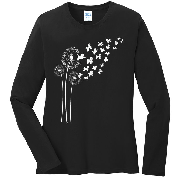 Bichon Frise Dandelion Flower For Dandelions And Dog Lover Ladies Long Sleeve Shirt