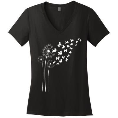 Bichon Frise Dandelion Flower For Dandelions And Dog Lover Women's V-Neck T-Shirt