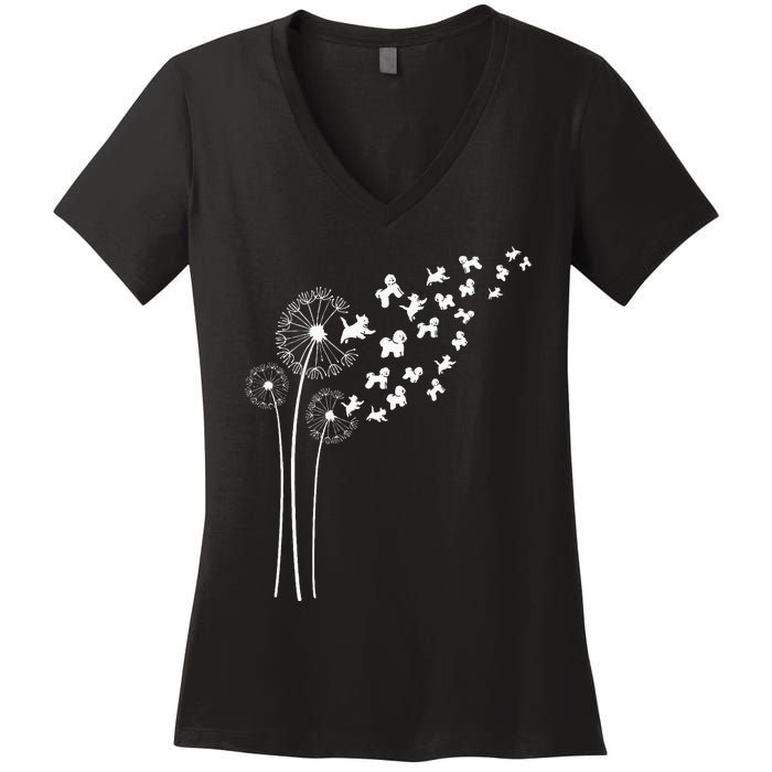 Bichon Frise Dandelion Flower For Dandelions And Dog Lover Women's V-Neck T-Shirt