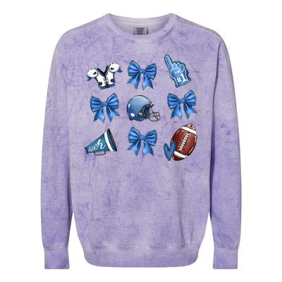 Blue Football Design Cheer Football Coquette Bows Retro Football Colorblast Crewneck Sweatshirt