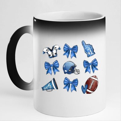 Blue Football Design Cheer Football Coquette Bows Retro Football 11oz Black Color Changing Mug