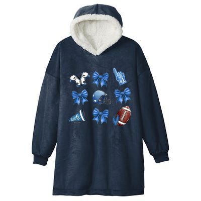 Blue Football Design Cheer Football Coquette Bows Retro Football Hooded Wearable Blanket