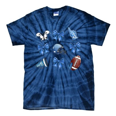 Blue Football Design Cheer Football Coquette Bows Retro Football Tie-Dye T-Shirt