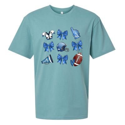 Blue Football Design Cheer Football Coquette Bows Retro Football Sueded Cloud Jersey T-Shirt