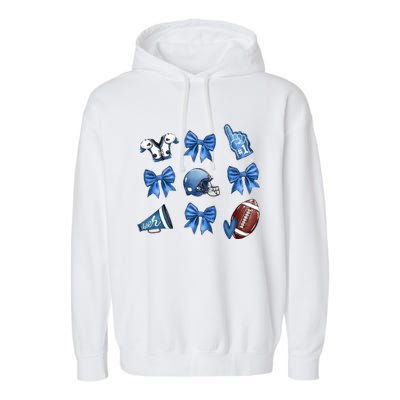 Blue Football Design Cheer Football Coquette Bows Retro Football Garment-Dyed Fleece Hoodie