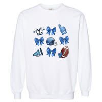 Blue Football Design Cheer Football Coquette Bows Retro Football Garment-Dyed Sweatshirt