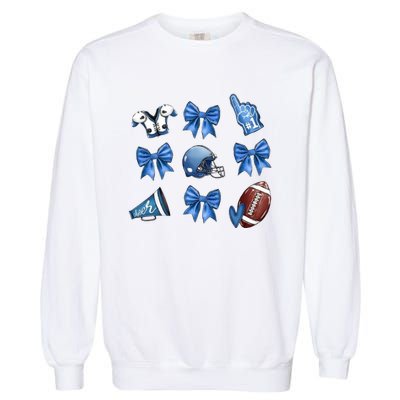 Blue Football Design Cheer Football Coquette Bows Retro Football Garment-Dyed Sweatshirt