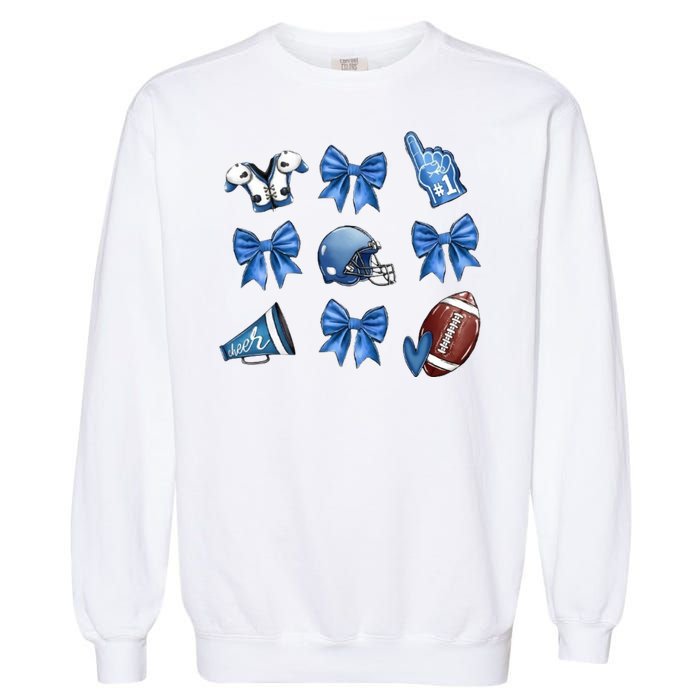 Blue Football Design Cheer Football Coquette Bows Retro Football Garment-Dyed Sweatshirt