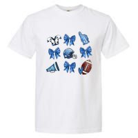 Blue Football Design Cheer Football Coquette Bows Retro Football Garment-Dyed Heavyweight T-Shirt