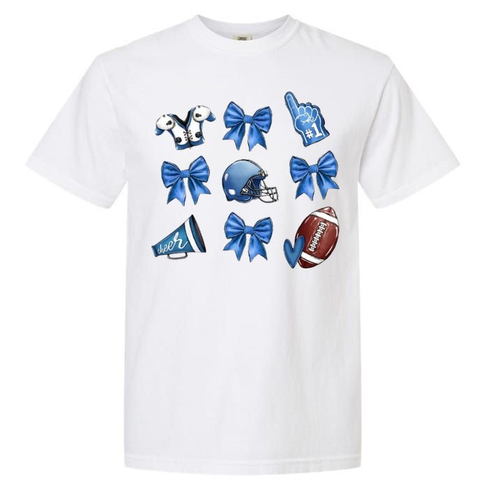 Blue Football Design Cheer Football Coquette Bows Retro Football Garment-Dyed Heavyweight T-Shirt