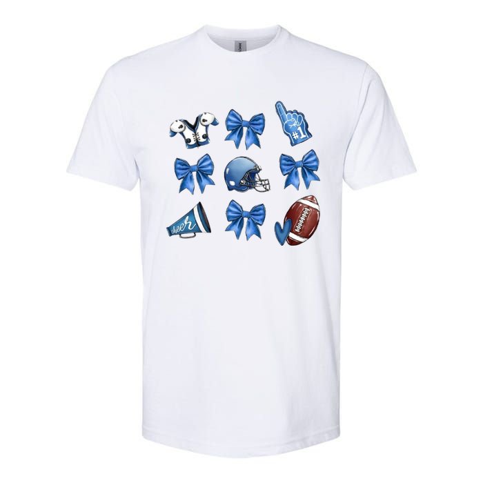 Blue Football Design Cheer Football Coquette Bows Retro Football Softstyle CVC T-Shirt