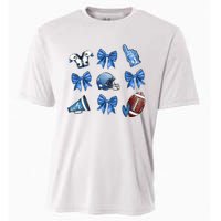 Blue Football Design Cheer Football Coquette Bows Retro Football Cooling Performance Crew T-Shirt