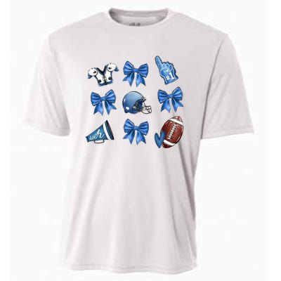 Blue Football Design Cheer Football Coquette Bows Retro Football Cooling Performance Crew T-Shirt