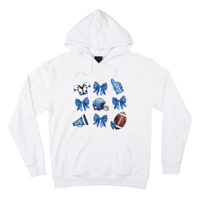 Blue Football Design Cheer Football Coquette Bows Retro Football Hoodie