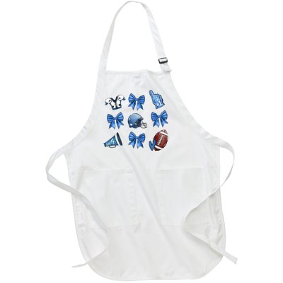 Blue Football Design Cheer Football Coquette Bows Retro Football Full-Length Apron With Pockets