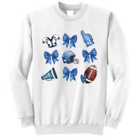 Blue Football Design Cheer Football Coquette Bows Retro Football Sweatshirt