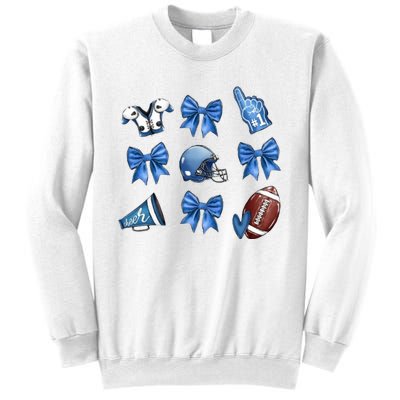 Blue Football Design Cheer Football Coquette Bows Retro Football Sweatshirt