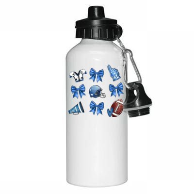 Blue Football Design Cheer Football Coquette Bows Retro Football Aluminum Water Bottle