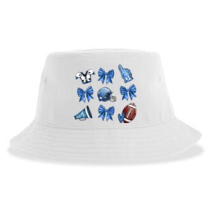 Blue Football Design Cheer Football Coquette Bows Retro Football Sustainable Bucket Hat