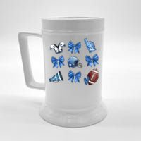 Blue Football Design Cheer Football Coquette Bows Retro Football Beer Stein