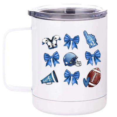 Blue Football Design Cheer Football Coquette Bows Retro Football 12 oz Stainless Steel Tumbler Cup