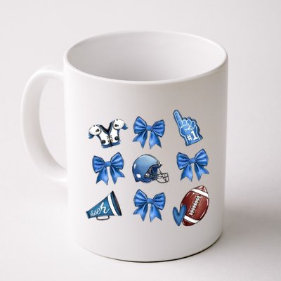 Blue Football Design Cheer Football Coquette Bows Retro Football Coffee Mug