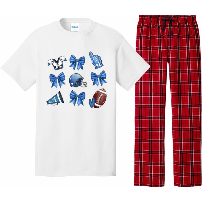 Blue Football Design Cheer Football Coquette Bows Retro Football Pajama Set