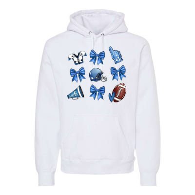 Blue Football Design Cheer Football Coquette Bows Retro Football Premium Hoodie