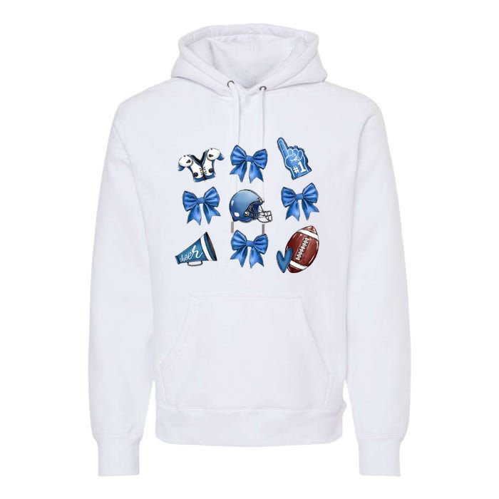 Blue Football Design Cheer Football Coquette Bows Retro Football Premium Hoodie