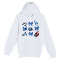 Blue Football Design Cheer Football Coquette Bows Retro Football Premium Pullover Hoodie